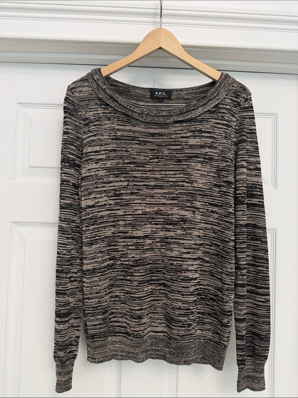 A.P.C. Marled Black and Cream metallic accents Crewneck Sweater vintage- France